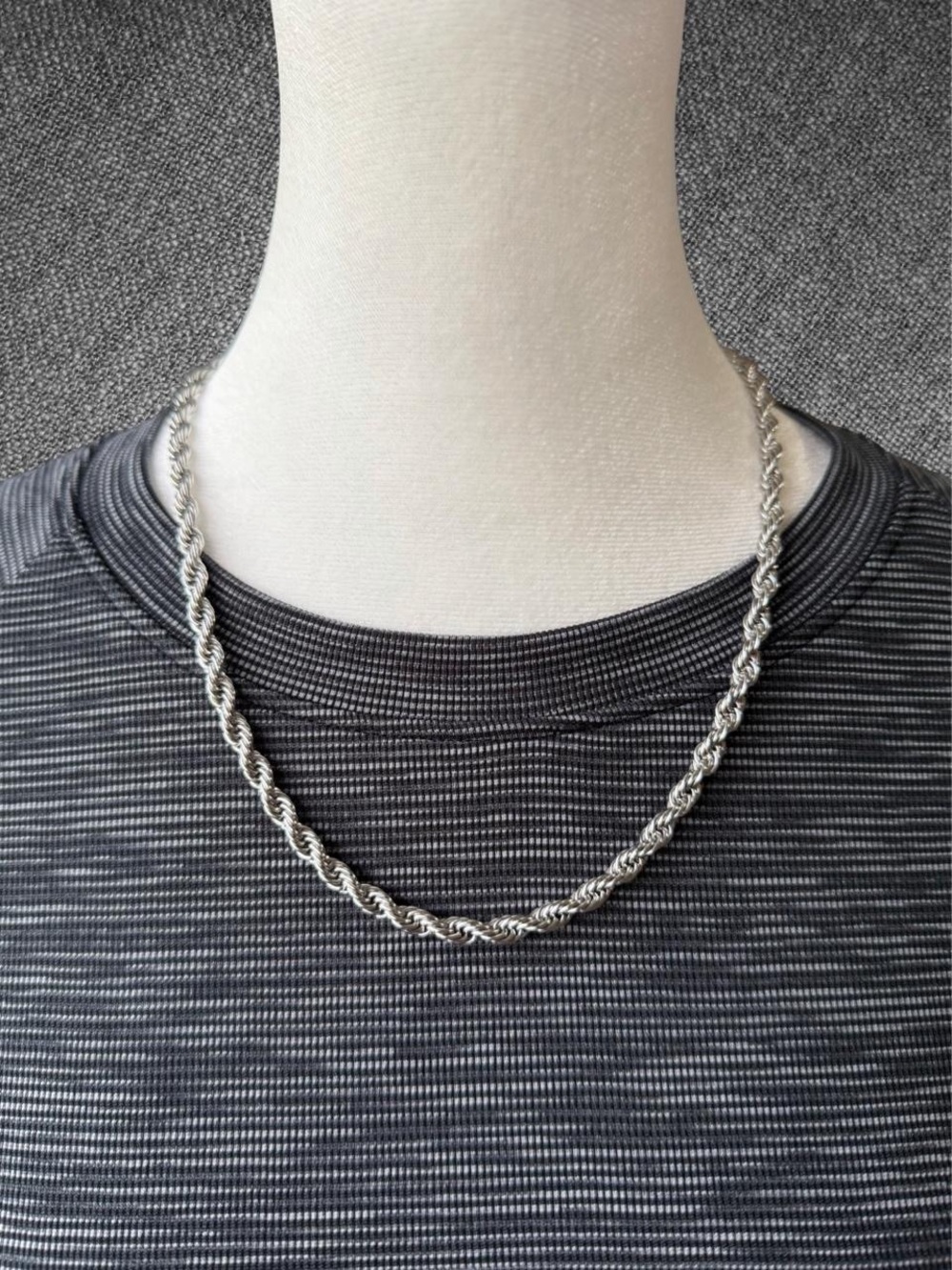 Stainless Steel Silver Twisted Rope Chain Necklace - Unisex - Picture 2 of 8